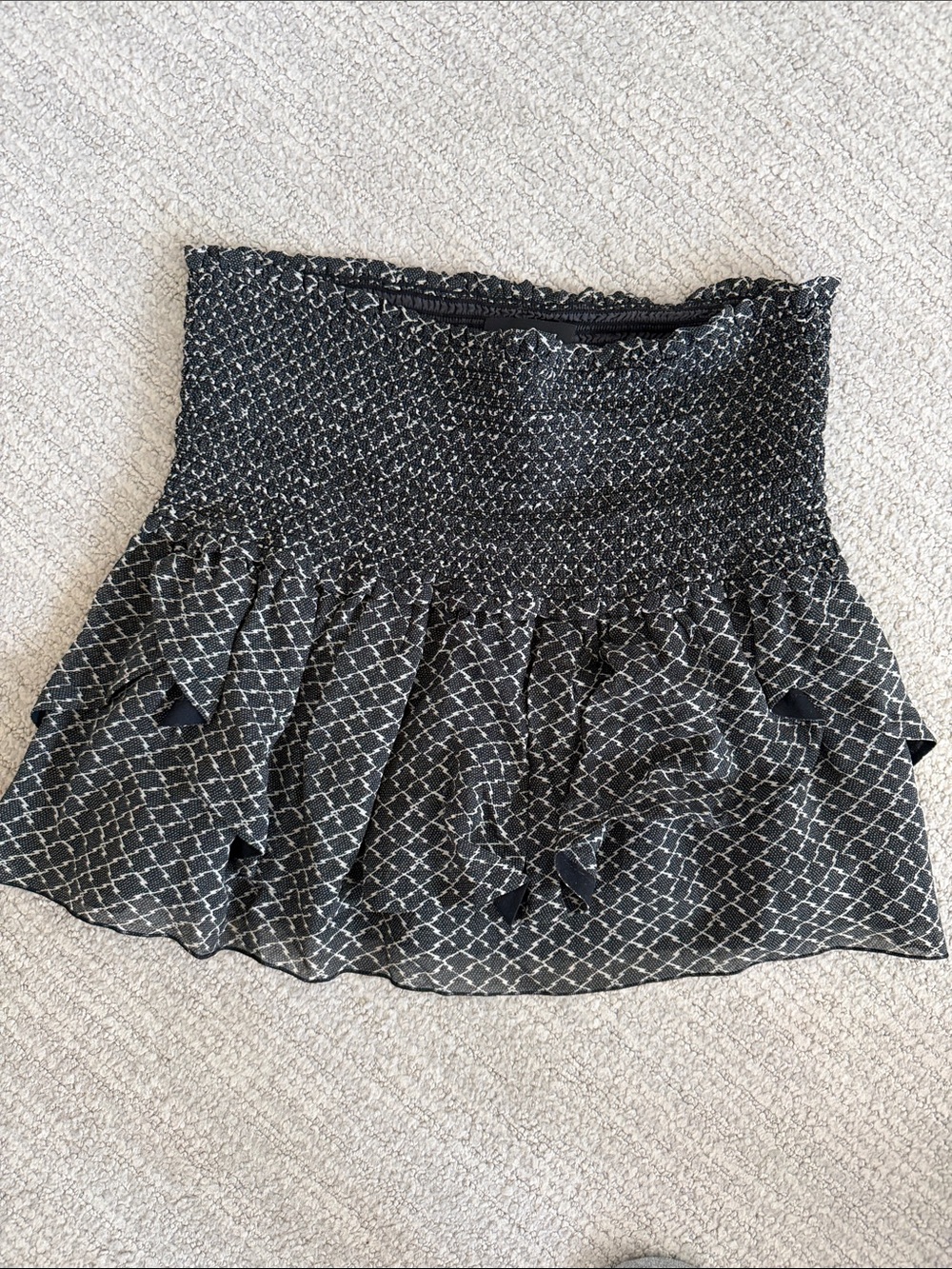 Isabel Marant Black and White Smocked Ruffle Mini Skirt